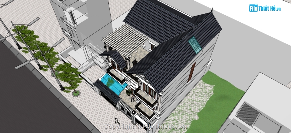 Biệt thự,Biệt thự tân cổ điển,biệt thự phố,cải tạo nhà phố,file sketchup biệt thự phố,thiết kế nhà phố